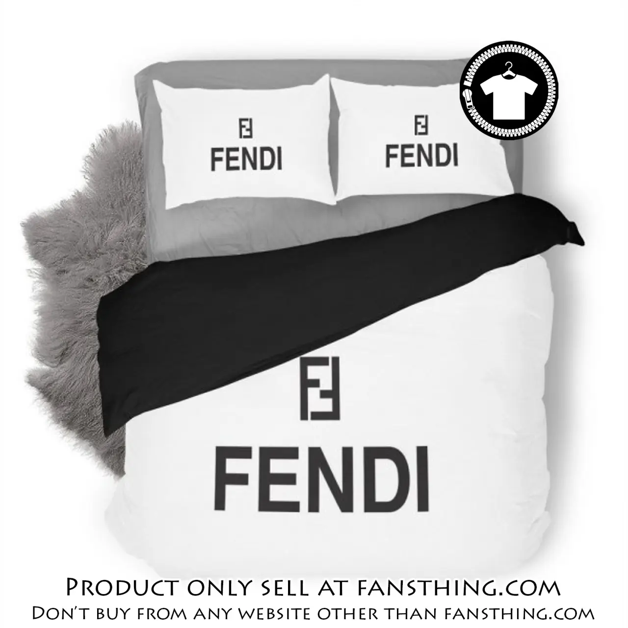 Fendi white luxury logo fashion brand premium bedding set home decor fst4904771